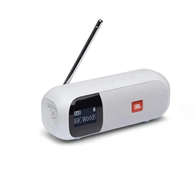 Immagine di JBL Tuner 2 Speaker Wireless Bluetooth Portatile con Radio Digitale DAB DAB+ e FM,Cassa Altoparlante Impermeabile IPX7, Display LCD, fino a 12 h di Autonomia, Bianco