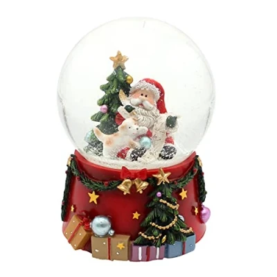 Immagine di Dekohelden24 Grande palla di neve, Babbo Natale con cane e albero Natale, suono su base finemente decorata, dimensioni (L x P A): 10 14 cm, sfera Ø cm