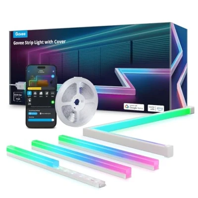 Immagine di Govee Striscia LED RGBIC 10M con Coperture, Luci Intelligenti Funzionano Alexa e Google Assistant, Canale Diffusore per Camera da Letto, Battiscopa, Studio, Mobiletto