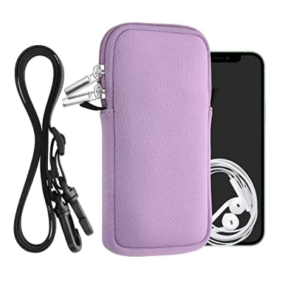 Immagine di kwmobile Custodia in Neoprene con Zip per Smartphone Portacellulare a Tracolla Porta Cellulare da Collo Universale Borsa Cover Telefono lavanda