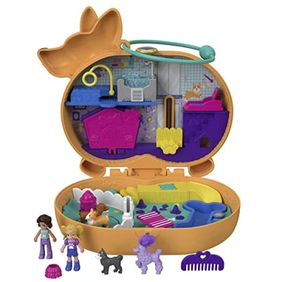 Immagine di Polly Pocket Cofanetto Coccole Amici a 4 Zampe, con 2 Micro Bambole, Cagnolini e Accessori, Giocattolo per Bambini 4+Anni, GTN13
