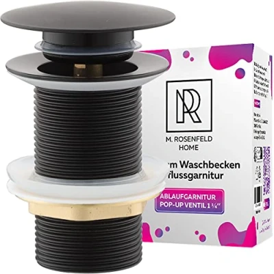 Immagine di M. ROSENFELD HOME Piletta Click Clack Nero senza Troppo Pieno per Lavabo e Bidet del Bagno Tappo Lavandino Scarico Universale 1 1/4 Pollici in Acciaio Inox Ottone