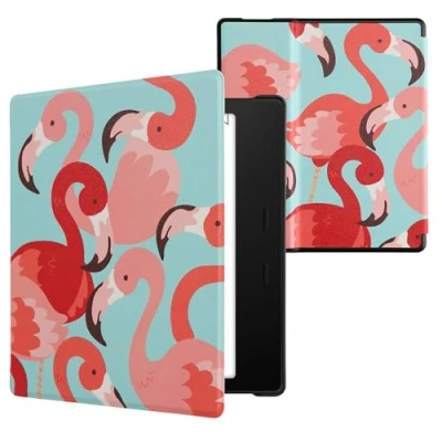 Immagine di kwmobile Custodia eReader Compatibile con Amazon Kindle Oasis 10. Generation Cover eBook Reader Flip Case fucsia/rosa/rosso Fenicotteri