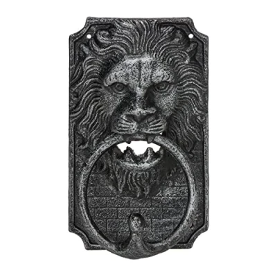 Immagine di Relaxdays Batacchio per Porta, con Testa di Leone, Battente in Ghisa Portone, Vintage, 19,5 x 12 6 cm, Argento, 100%