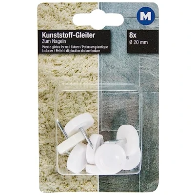 Immagine di Metafranc 644426 64426 Feltrini, plastica, con Chiodi, 8 Pezzi, per spostare Facilmente i Vostri mobili, sensibili, sedie e Pavimenti, Colore: Bianco, Ø 20 mm (8 Stück)