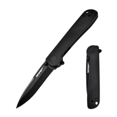 Immagine di TONIFE Rising Star Coltello Pieghevole da Esterno con Clip Tasca, Lama 8Cr14MoV e Manico in G10 per Coltelli Piccoli Campeggio (Nero + Nero Titanio)