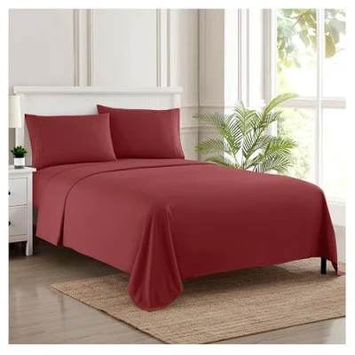 Immagine di Sweet Home Collection 2049 Set di Fogli per Fili in Morbida Spazzolata qualità egiziana Biancheria da Letto Lusso Piatto, Lenzuolo con Angoli, 2 federe, Microfibra, Borgogna, Completo