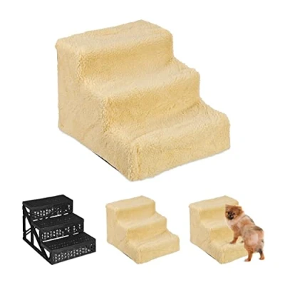 Immagine di Relaxdays Scaletta a 3 Gradini, per Cani Piccoli &amp; Grandi, Letto Divano Fodera in Tessuto, Interni, 30x35x45 cm, Beige