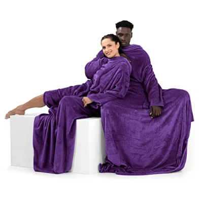 Immagine di DecoKing Coperta con Maniche per TV in Microfibra e Tasca Morbido Poliestere Violetto 170 x 200 cm Lazy
