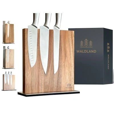 Immagine di WALDLAND Ceppo portacoltelli di alta qualità, senza coltello, magnetico in pregiato e robusto legno acacia, supporto per coltelli, porta coltelli magnetico, blocco