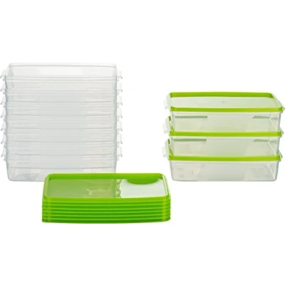 Immagine di MiraHome contenitore di freschezza per congelamento, 1 l, rettangolare, piatto, confezione da 10, colore: Verde