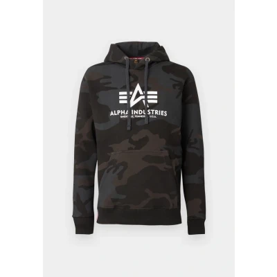 Immagine di Alpha Industries Basic CAMO Felpa con cappuccio, Uomo, Taglia: Small, Black