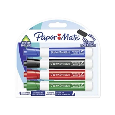 Immagine di Papermate Pennarelli per Lavagna Quasi Inodore, Punta a Scalpello, Colori Assortiti, 4 Pezzi