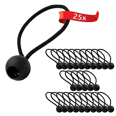 Immagine di ECENCE 25x gommini di tensionamento, set corde elastiche per fissaggio teloni, anelli espansori con gancio a sfera plastica, Nero