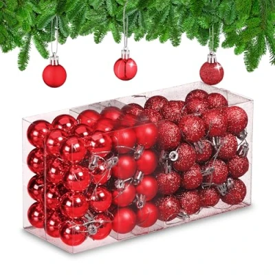 Immagine di Relaxdays Palline di Natale, Set da 96 Palle Opache, Lucide, Glitterate, HxD: 4x3 cm, Addobbi Albero Natalizi, Rosso