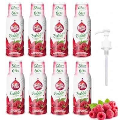 Immagine di 8 x FruttaMax Concentrato Sciroppi di frutta Meno zucchero con il 60% contenuto adatto per macchina bibite (8 500 ml) Lampone)