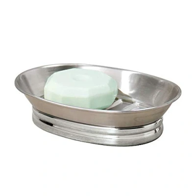 Immagine di iDesign York Metal Portasaponetta, Elegante porta sapone bagno ovale in metallo, argento/argento opaco