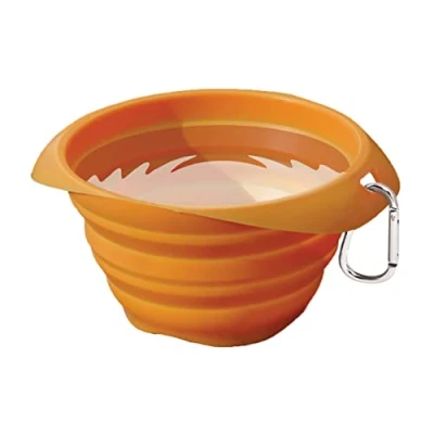 Immagine di Kurgo Collaps A Bowl Ciotola Pieghevole per Cani, Portatile, da Viaggio, il Cibo e l&#039;Acqua, Accessori con Moschettone Incluso, circa 710 ml, Arancione