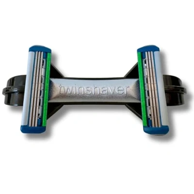 Immagine di twinshaver rasoio per la testa + 4 lame di ricambio, protezione tagli &amp; 80% tempo rasatura in meno, corpo e testa, bagnata 0mm uomini donne (nero)