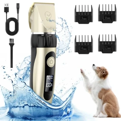 Immagine di Tosatrice per Cani Pelo Lungo Professionale,Display a LED Tosatrici Elettriche Toelettatura Gatti Ricaricabile e Silenzioso con Accessori Cavo USB