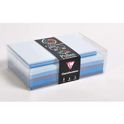 Immagine di Clairefontaine 20861C cofanetto da 40 Buste autoadesive, Formato 9x14cm + Cartoncini, 8,2x12,8cm corrispondenza Pollen Tema blu 5 Colori diversi