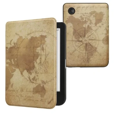 Immagine di kwmobile Custodia eReader Compatibile con Kobo Clara BW/Colour Cover eBook Reader Flip Case marrone/marrone chiaro Mappamondo vintage