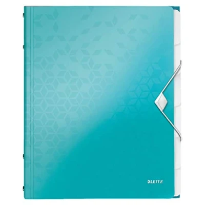 Immagine di Leitz WOW Cartella Organizer a 3 Lembi, Formato A4, Capacità 200 Fogli, Tasca Indicizzata con 6 Divisori, Chiusura Elastico, Acquamarina, 46330151