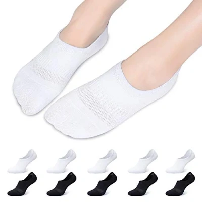 Immagine di Falechay Fantasmini Donna Calzini Calze Uomo Cotone Antiscivolo Corte Invisibili 10 Paia Nero+Bianco 47 50