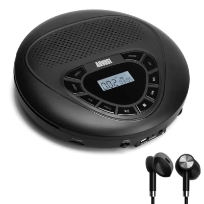 Immagine di lettore CD portatile ricaricabile August SE10 Discman Walkman con altoparlante anti shock MP3 display LCD/Disc/Micro SD/equalizzatore/cavo AUX per adulti e