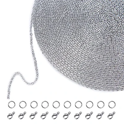 Immagine di 33 Piedi Collane Catena Acciaio DIY con 20 Catenacci e 30 Anelli di Salto per Fare Gioielli (1.5 mm)