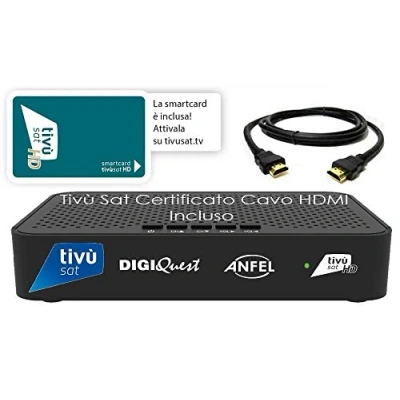 Immagine di Ricevitore satellitare DVB S2 Tivusat con scheda HD inclusa CERTIFICATO DAZN Su Tivùsat MAIN 10 HEVC H265 SCR e DCSS cavo HDMI INCLUSO