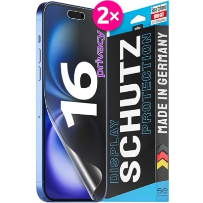 Immagine di Se® 2 pellicole protettive 3D Privacy per Apple iPhone 16, protezione privacy, 100% impronte digitali e compatibile con FaceID, facile installazione senza bolle, ultra trasparente, resistente agli