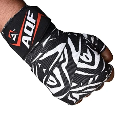 Immagine di AQF Fasce Boxe Bende per Le Mani Bendaggio Elasticizzato 4m Bendaggi Sport da Combattimento, Boxe, MMA E Cross Fitness (Strisce di Zebra)