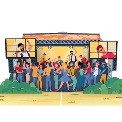 Immagine di MOKIO® Biglietto Auguri Pop Up Concerto/Festival musicale Buono regalo 3D come confezione di biglietti per concerti, invito alla visita un concerto o in denaro