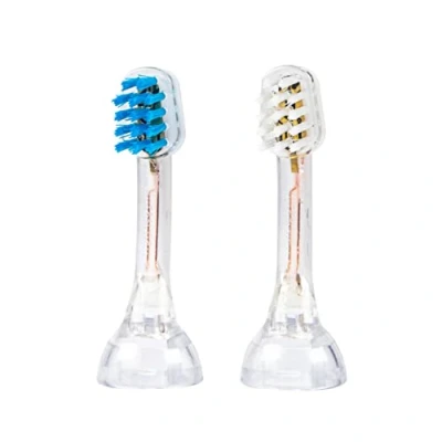 Immagine di emmi dent 2x K2 Testine Spazzolino (1x Blu + 1x Bianco) I Testina Piccola di Ricambio per Bambini e Soggetti con Mandibole Piccole gli Spazzolini da Denti a Ultrasuoni Metallic Professional