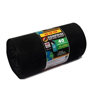Immagine di Homewise 40 sacchetti per la spazzatura con manico da 70 l, resistenti, ecologici l&#039;uso quotidiano, resistenti fodere rifiuti realizzati in materiale riciclato