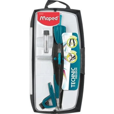 Immagine di Maped Bussola da disegno tecnico Scatola di sistema precisione con 3 pezzi baffi grandi Include 1 morsetto universale e custodia per piombo In metallo, modello assortito