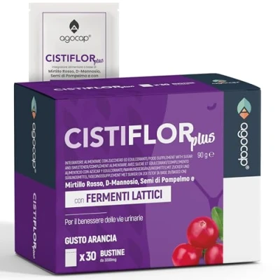 Immagine di Cistiflor Plus, Mirtillo Rosso, Fermenti Lattici probiotici, Inulina, Semi di Pompelmo 30 bustine per Cistite, Candida, Infezioni Vie Urinarie Agocap, integratore d mannosio, cranberry