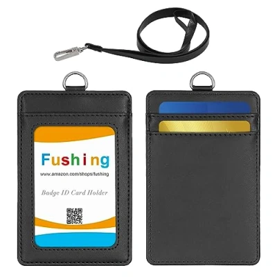 Immagine di Fushing Pendente Verticale in Pelle della carta di identificazione del Nome Distintivo Supporto con la Cinghia Collo per l&#039;Evento Scuola Affari