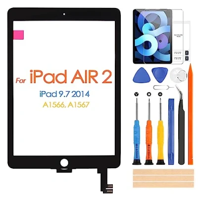 Immagine di Touch Screen per iPad 6 Air 2 9,7 A1566 A1567 Vetro Digitizer Schermo Pannello con Gratuito Pellicola Temperata, Riparazione Kit (Non LCD Display) (Black)