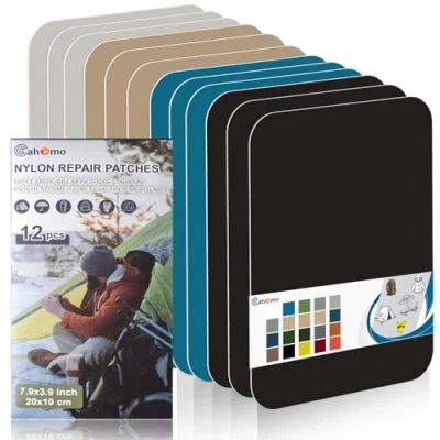 Immagine di Toppe autoadesive in Nylon, 12 Pezzi 20X10 cm Cahomo toppa adesiva per tessuti, Patch di riparazione impermeabile, piumino, tenda, sacco a pelo Colore B