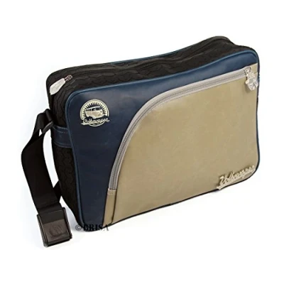 Immagine di Brisa VW Collection Borsa a tracolla messenger con profilo di pneumatico Campervan T1 Bus design (Vintage/Beige &amp; Blu)