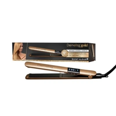 Immagine di Demeliss SAINT ALGUE Ferro per Capelli GOLD Stiratura dalle Radici Piastre di Qualità in Ceramica e Tormalina Temperature Regolabile 2 funzioni, Lisci o Ondulati Con Custodia