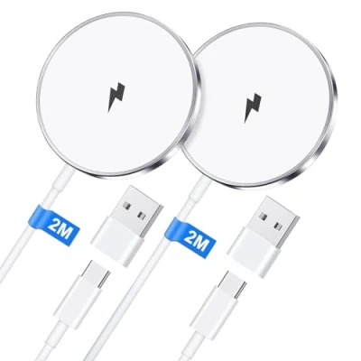 Immagine di 15W Caricatore Wireless iPhone 2M, 2 Pezzi Mag Safe per 16 15 14 13 12 Pro Max/Mini/XS/XR/X/AirPods 2/3/pro, Caricabatterie Ricarica Magnetico