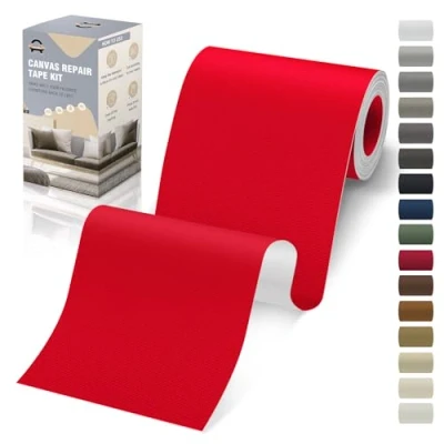Immagine di Toppe autoadesive in tessuto, 10 x 200 cm, tela autoadesiva, colore rosso, impermeabile, per divano, tenda, mobili, seggiolino auto