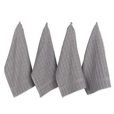 Immagine di DII 100% Cotone, Lavabile in Lavatrice, Ultra Assorbente, Basic Everyday 30,5 x cm Spugna da Cucina Strofinacci, Windowpane Design, Set di, Melanzana Strofinaccio Solid Gray