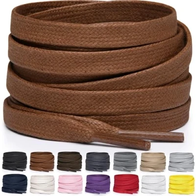 Immagine di Miscly Lacci Piatti in Cotone Cerato per Stivali, Sneaker e Scarpe Disponibili Diverse Lunghezze Colori (Marrone, 91 cm)
