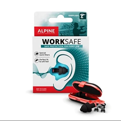 Immagine di Alpine WorkSafe Tappi per le orecchie professionali Certificati ANSI &amp; CE 23 dB DPI lavoro in ufficio e cantiere Cavo di sicurezza incluso Comodi riutilizzabili