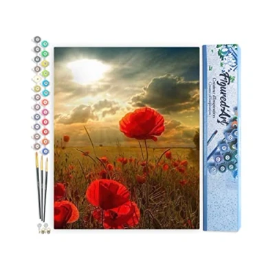 Immagine di Figured&#039;Art Dipingere con i Numeri Paint by Numbers Fiori Rossi E Luce Solare, Passatempo per Adulti, Kit Completo, Hobby Creativi Quadri fai da te 40x50cm senza cornice