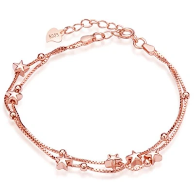 Immagine di Infinite U lovely Stars perline fascino donna bracciale in argento Sterling 925 fili catene con prolunga, oro rosa